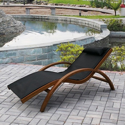 Шезлонг-лежак из сибирской лиственницы Afina Garden AFM-503A Black Черный