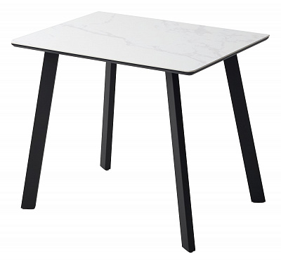 Стол ТИК ТАК 90 Белый мрамор MATTE, керамика / Черный каркас